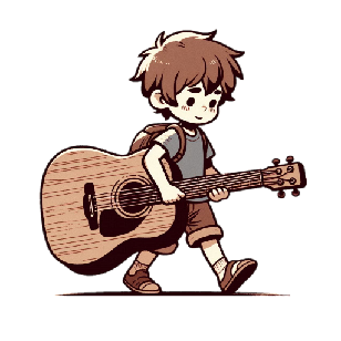 ギターを抱えて歩く男性